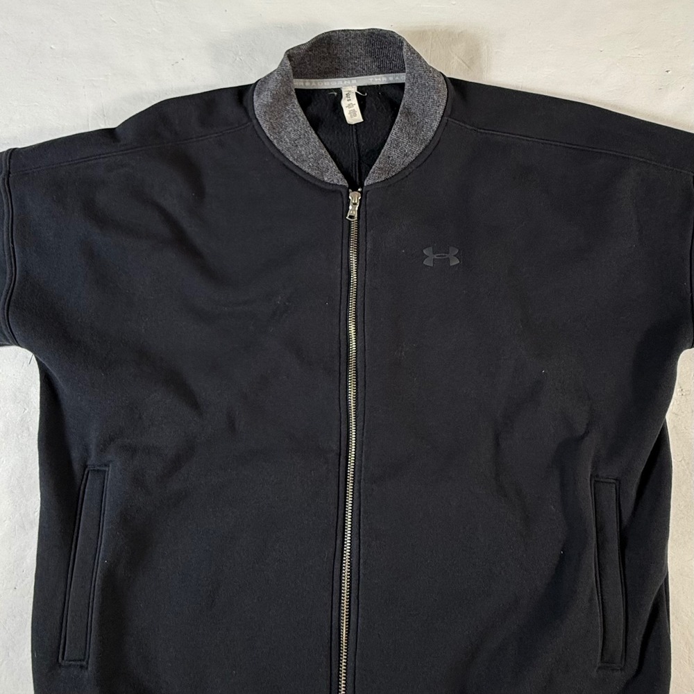Under Armour Full‎ Zip Bomber Jacket Mens XL Loose Fit Black Athletic Sportswear